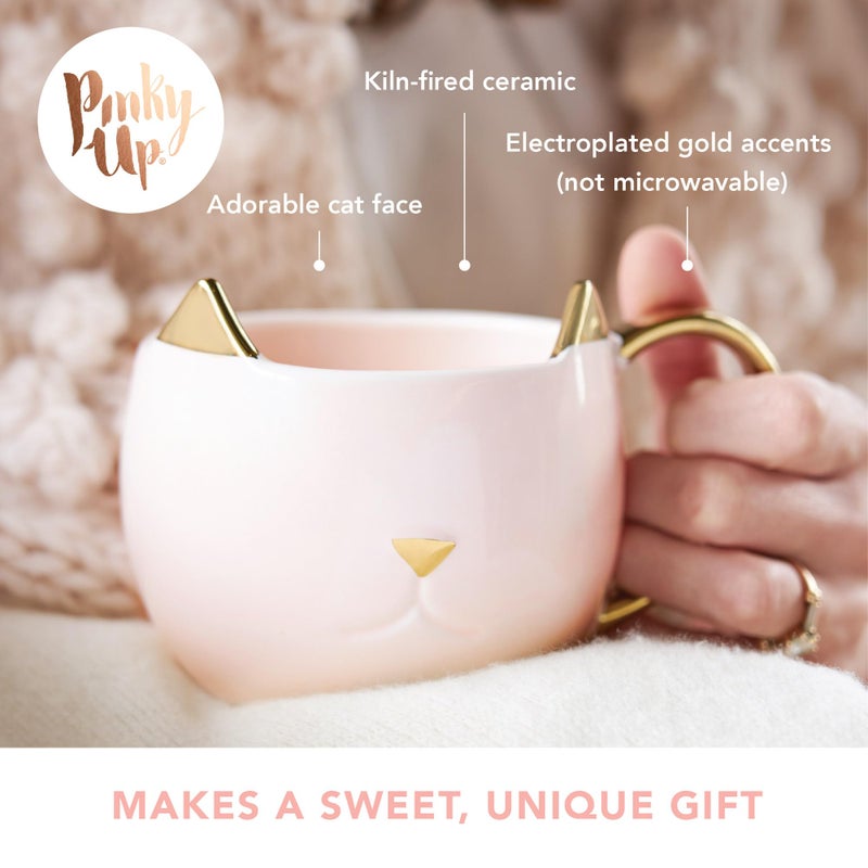 Pinky Up Chloe Cat Ceramic Coffee Mug, Tea Cups, Travel Mugs for Cappuccino, Latte, Hot Chocolate, Milk, Herbal Teas, 12 oz, Set of 1, Pink - Image 2